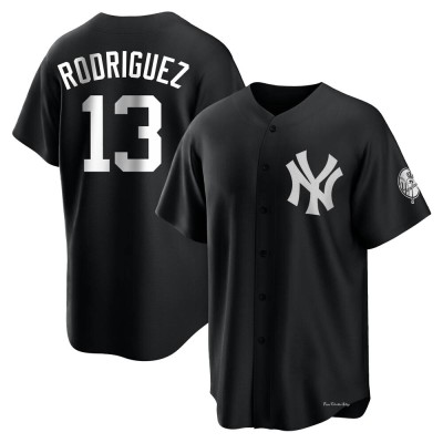 Men's Alex Rodriguez New York Yankees Replica Black/White Jersey