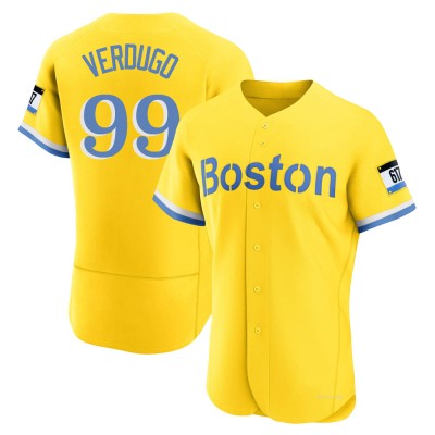 Men's Alex Verdugo Boston Red Sox Authentic Gold/Light Blue 2021 City Connect Jersey