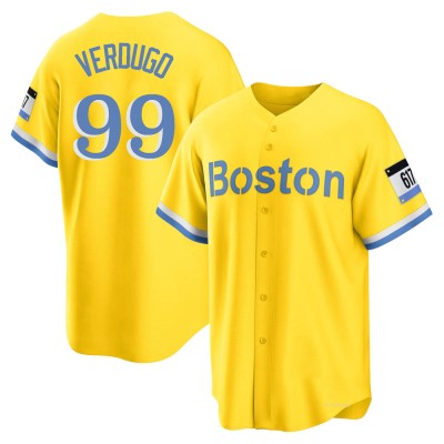 Men's Alex Verdugo Boston Red Sox Replica Gold/Light Blue 2021 City Connect Player Jersey