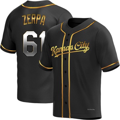 Men's Angel Zerpa Kansas City Royals Replica Black Golden Alternate Jersey