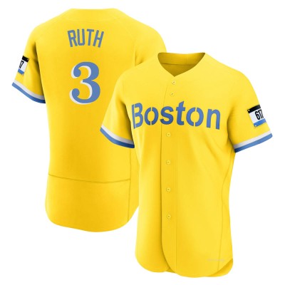 Men's Babe Ruth Boston Red Sox Authentic Gold/Light Blue 2021 City Connect Jersey