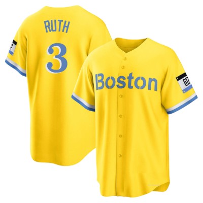 Men's Babe Ruth Boston Red Sox Replica Gold/Light Blue 2021 City Connect Player Jersey