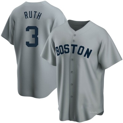 Men's Babe Ruth Boston Red Sox Replica Gray Road Cooperstown Collection Jersey