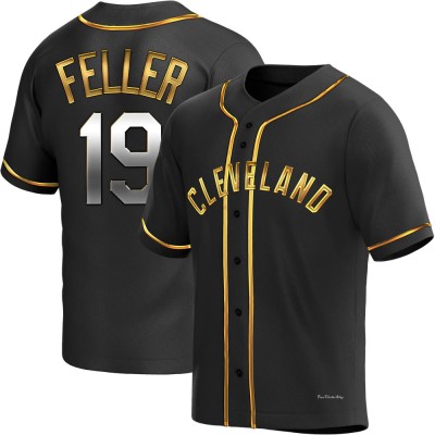 Men's Bob Feller Cleveland Guardians Replica Black Golden Alternate Jersey