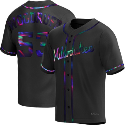 Men's Brandon Woodruff Milwaukee Brewers Replica Black Holographic Alternate Jersey