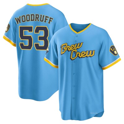 Men's Brandon Woodruff Milwaukee Brewers Replica Blue Powder 2022 City Connect Jersey