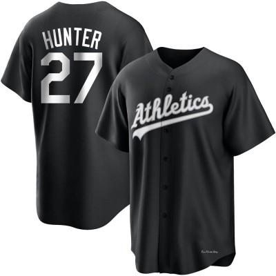 Men's Catfish Hunter Oakland Athletics Replica Black/White Jersey