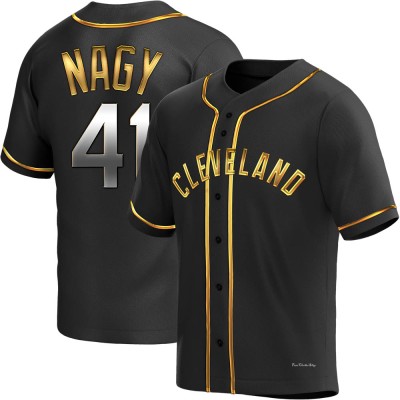 Men's Charles Nagy Cleveland Guardians Replica Black Golden Alternate Jersey