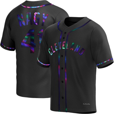 Men's Charles Nagy Cleveland Guardians Replica Black Holographic Alternate Jersey