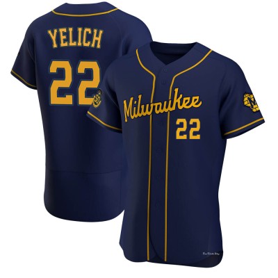 Men's Christian Yelich Milwaukee Brewers Authentic Navy Alternate Jersey