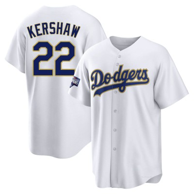 Men's Clayton Kershaw Los Angeles Dodgers Replica White/Gold 2021 Gold Program Player Jersey