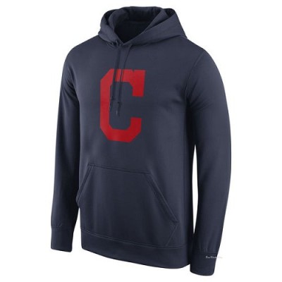 Men's Cleveland Guardians Navy Logo Performance Pullover Hoodie -