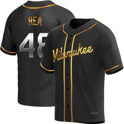 Men's Colin Rea Milwaukee Brewers Replica Black Golden Alternate Jersey