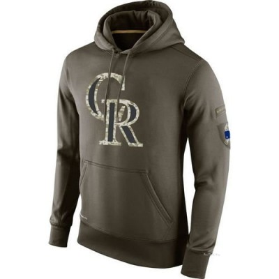 Men's Colorado Rockies Olive Salute To Service KO Performance Hoodie