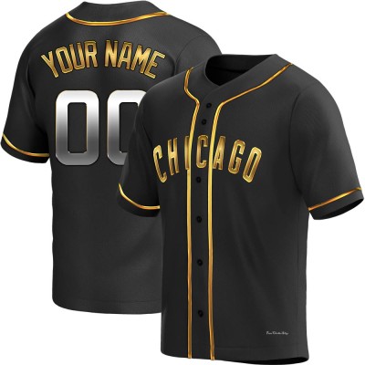 Men's Custom Chicago Cubs Replica Black Golden Alternate Jersey