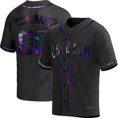 Men's Custom Chicago Cubs Replica Black Holographic Alternate Jersey