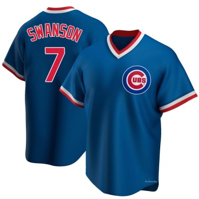 Men's Dansby Swanson Chicago Cubs Replica Royal Road Cooperstown Collection Jersey