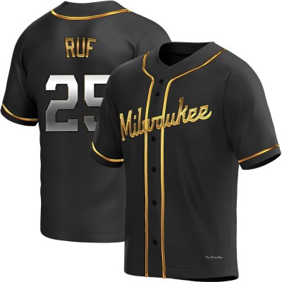 Men's Darin Ruf Milwaukee Brewers Replica Black Golden Alternate Jersey