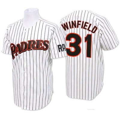 Men's Dave Winfield San Diego Padres Authentic White/Blue Strip Throwback Jersey