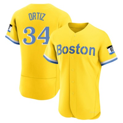 Men's David Ortiz Boston Red Sox Authentic Gold/Light Blue 2021 City Connect Jersey