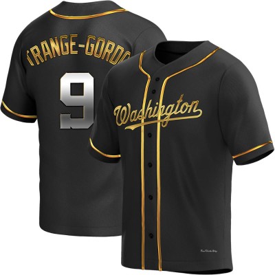 Men's Dee Strange-Gordon Washington Nationals Replica Black Golden Alternate Jersey