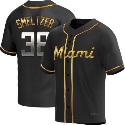 Men's Devin Smeltzer Miami Marlins Replica Black Golden Alternate Jersey