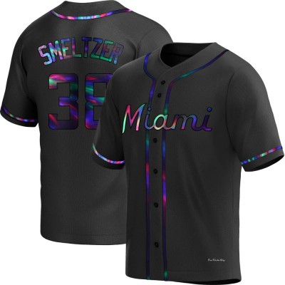 Men's Devin Smeltzer Miami Marlins Replica Black Holographic Alternate Jersey