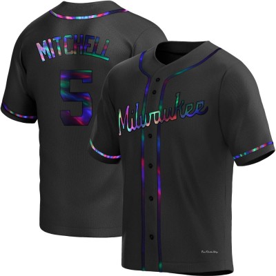 Men's Garrett Mitchell Milwaukee Brewers Replica Black Holographic Alternate Jersey