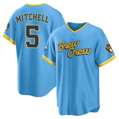 Men's Garrett Mitchell Milwaukee Brewers Replica Blue Powder 2022 City Connect Jersey