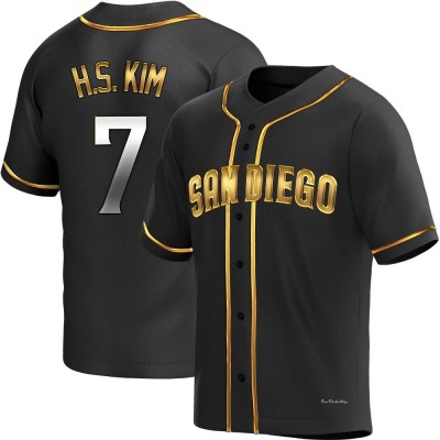 Men's Ha-Seong Kim San Diego Padres Replica Black Golden Alternate Jersey