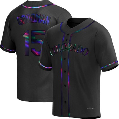 Men's Hunter Goodman Colorado Rockies Replica Black Holographic Alternate Jersey