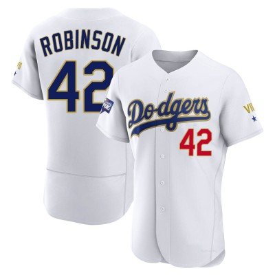 Men's Jackie Robinson Los Angeles Dodgers Authentic White/Gold 2021 Gold Program Player Jersey