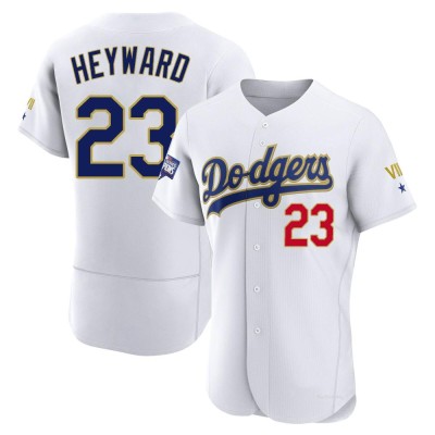 Men's Jason Heyward Los Angeles Dodgers Authentic White/Gold 2021 Gold Program Player Jersey