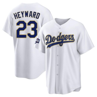 Men's Jason Heyward Los Angeles Dodgers Replica White/Gold 2021 Gold Program Player Jersey