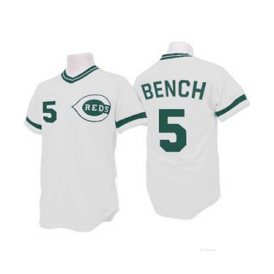 Men's Johnny Bench Cincinnati Reds Authentic White (Green Patch) Throwback Jersey