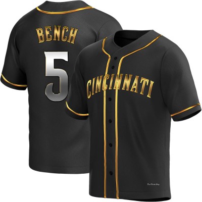 Men's Johnny Bench Cincinnati Reds Replica Black Golden Alternate Jersey