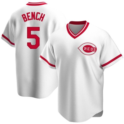 Men's Johnny Bench Cincinnati Reds Replica White Home Cooperstown Collection Jersey