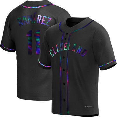 Men's Jose Ramirez Cleveland Guardians Replica Black Holographic Alternate Jersey