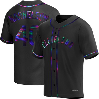 Men's Ken Harrelson Cleveland Guardians Replica Black Holographic Alternate Jersey