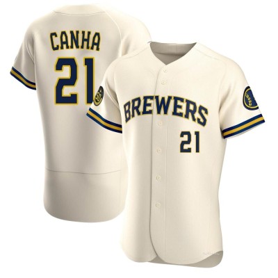 Men's Mark Canha Milwaukee Brewers Authentic Cream Home Jersey