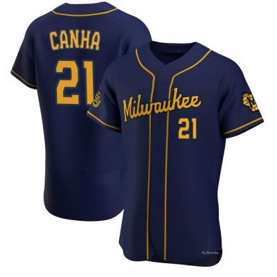 Men's Mark Canha Milwaukee Brewers Authentic Navy Alternate Jersey