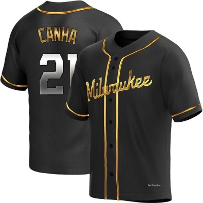 Men's Mark Canha Milwaukee Brewers Replica Black Golden Alternate Jersey