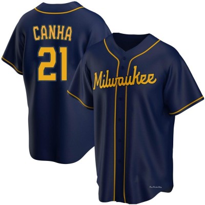 Men's Mark Canha Milwaukee Brewers Replica Navy Alternate Jersey