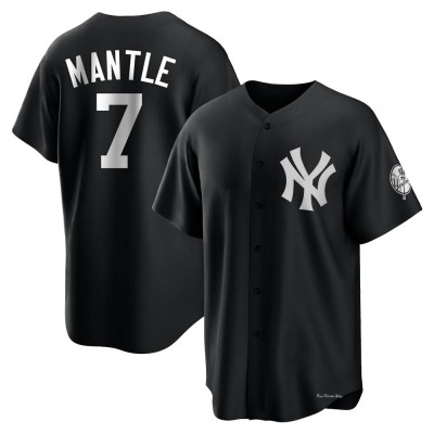 Men's Mickey Mantle New York Yankees Replica Black/White Jersey