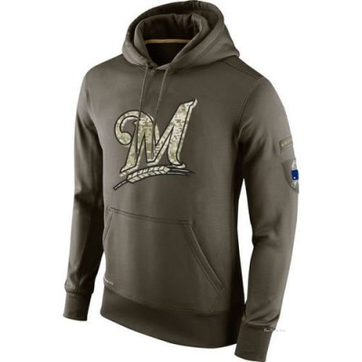 Men's Milwaukee Brewers Olive Salute To Service KO Performance Hoodie