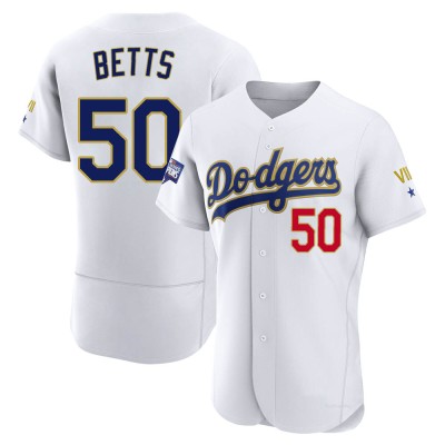 Men's Mookie Betts Los Angeles Dodgers Authentic White/Gold 2021 Gold Program Player Jersey