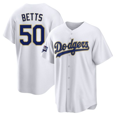 Men's Mookie Betts Los Angeles Dodgers Replica White/Gold 2021 Gold Program Player Jersey