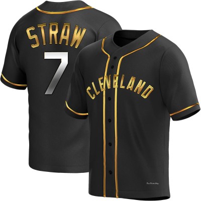 Men's Myles Straw Cleveland Guardians Replica Black Golden Alternate Jersey