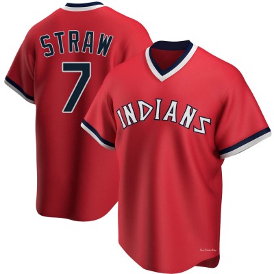 Men's Myles Straw Cleveland Guardians Replica Red Road Cooperstown Collection Jersey