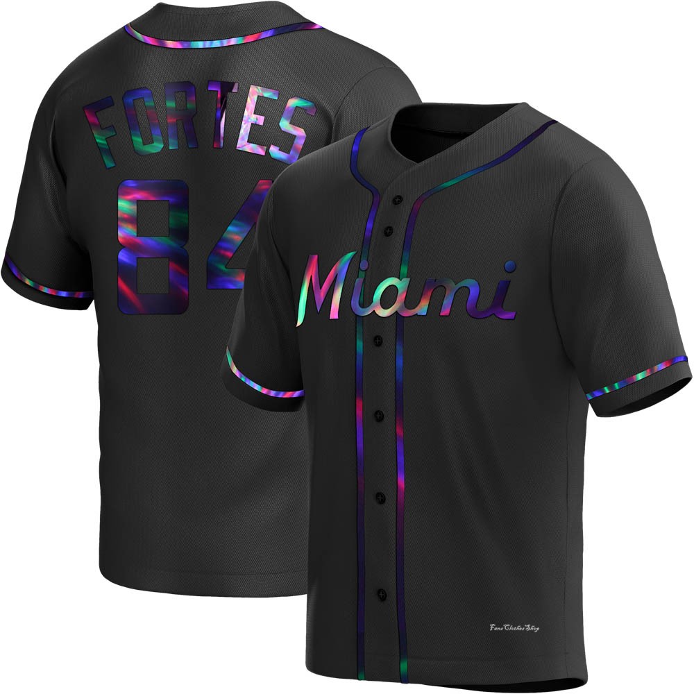 Mens Nick Fortes Miami Marlins Replica Black Holographic Alternate Jersey Fans Clothes Shop